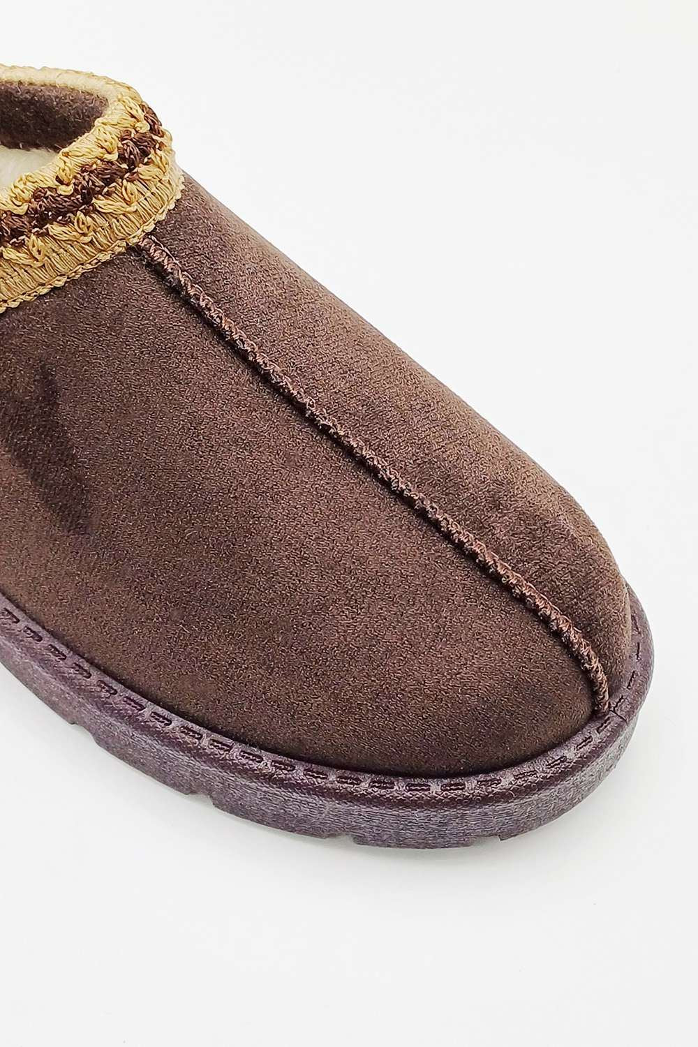 Sigrid Embroidered Faux Fur Lining Slippers in Brown - Image 7
