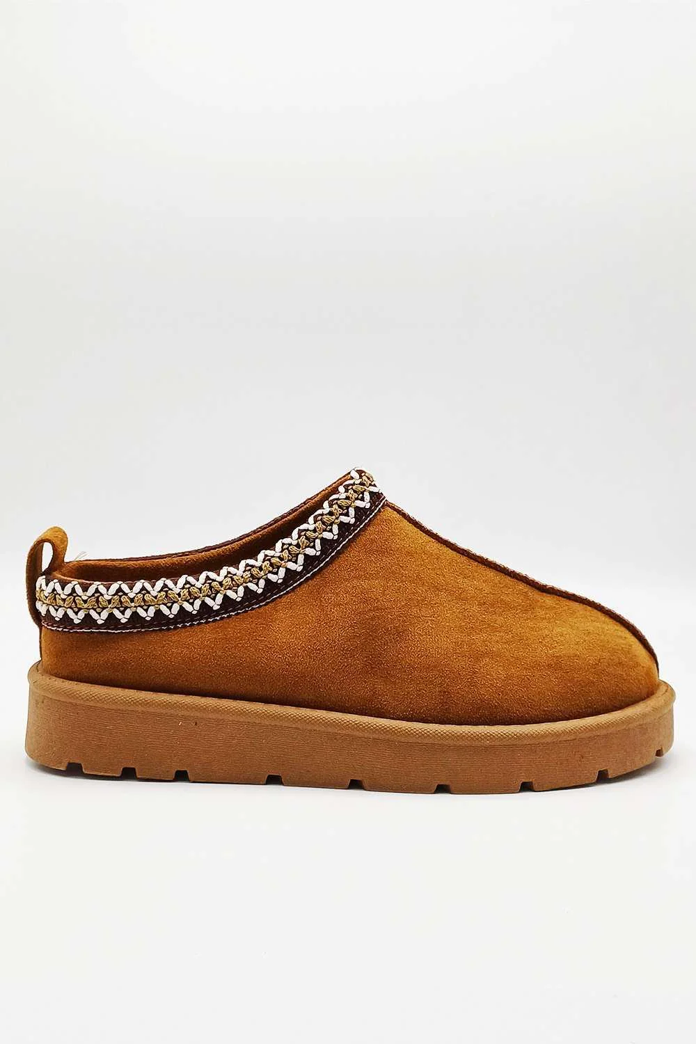 Sigrid Embroidered Faux Fur Lining Slippers in Camel - Image 5