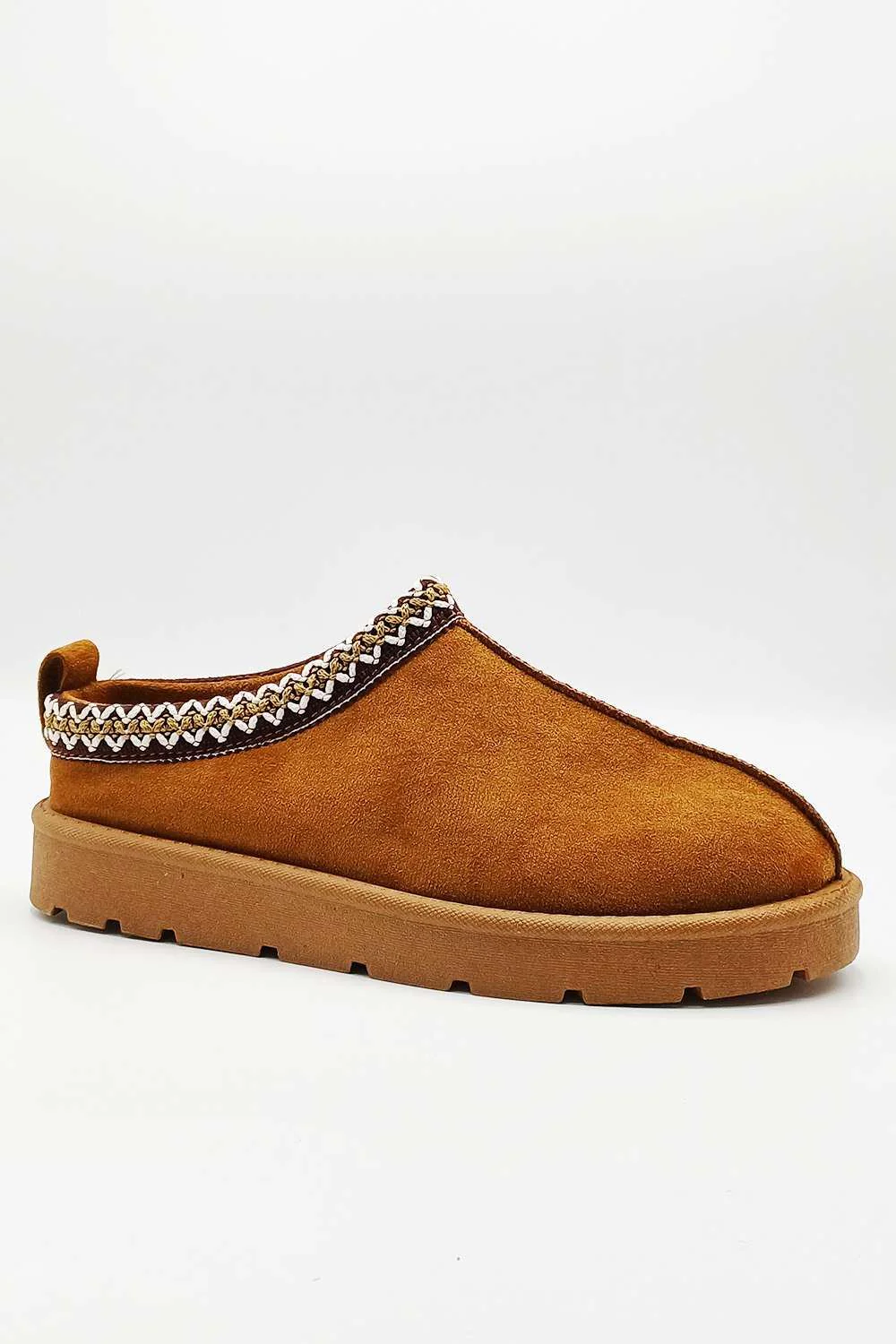 Sigrid Embroidered Faux Fur Lining Slippers in Camel - Image 6