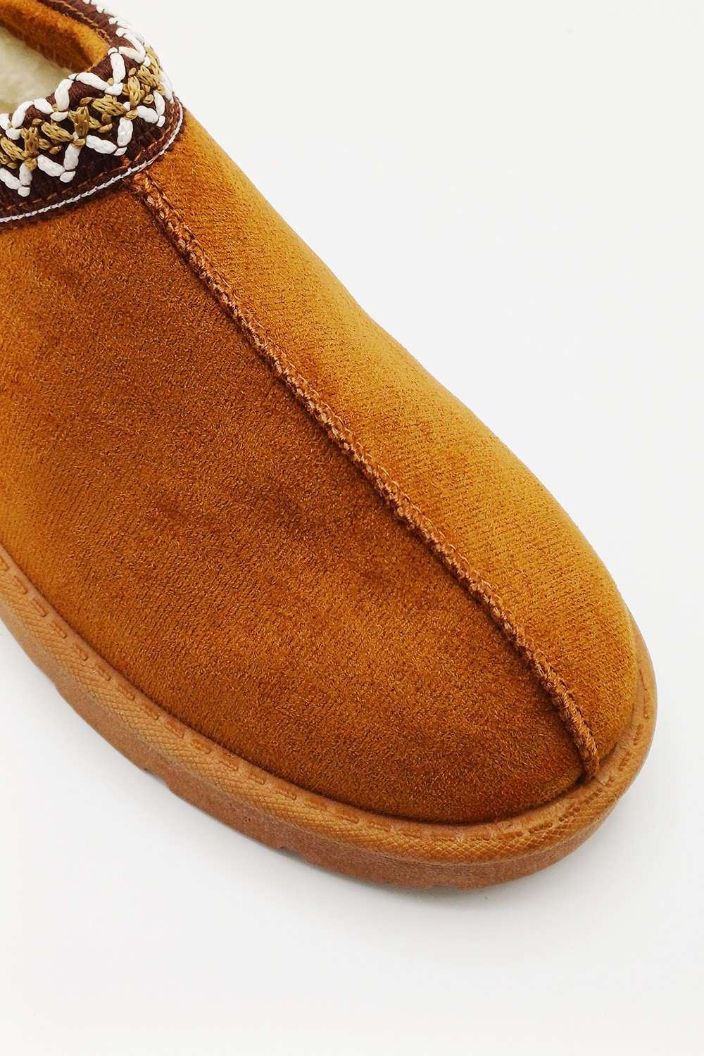 Sigrid Embroidered Faux Fur Lining Slippers in Camel - Image 7