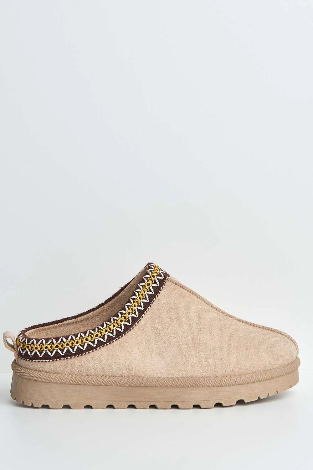 Sigrid Embroidered Faux Fur Lining Slippers in Mocha - Image 5