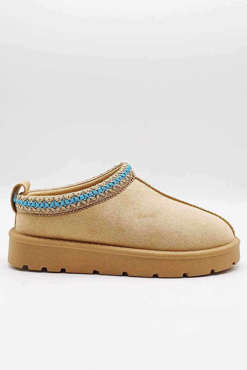 Sigrid Embroidered Faux Fur Lining Slippers in Taupe - Image 5