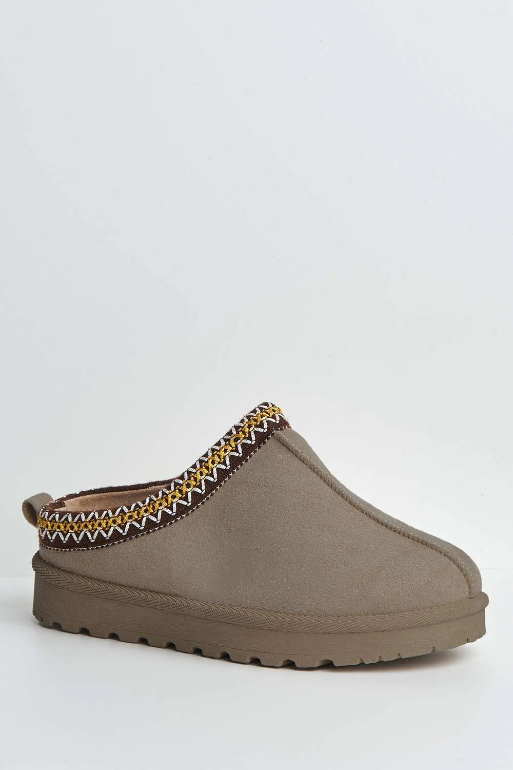 Sigrid Embroidered Faux Fur Lining Slippers in Taupe - Image 4