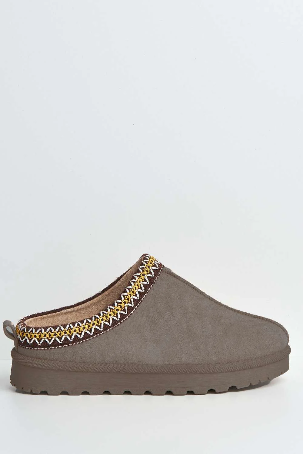 Sigrid Embroidered Faux Fur Lining Slippers in Taupe - Image 5