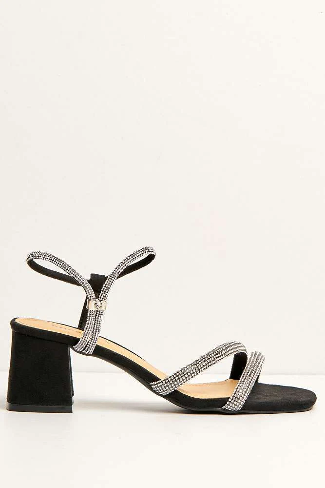 Silas Diamante Embellished Wide Fit Block Heel Sandals in Black - Image 4