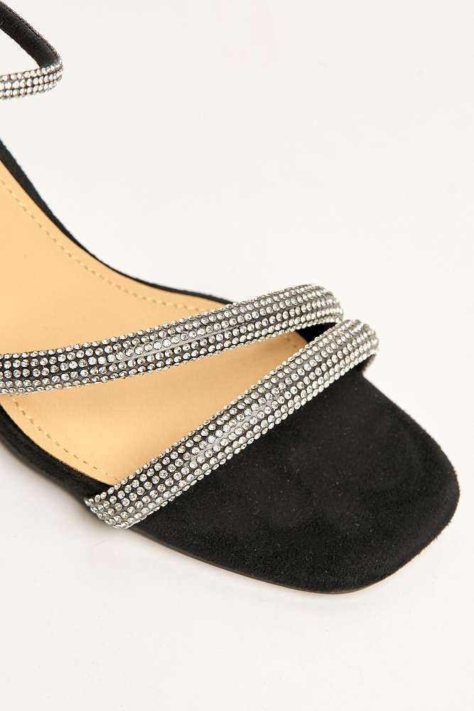 Silas Diamante Embellished Wide Fit Block Heel Sandals in Black - Image 6