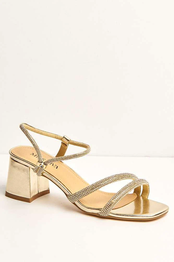 Silas Diamante Embellished Wide Fit Block Heel Sandals in Gold - Image 5
