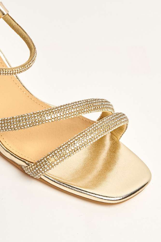 Silas Diamante Embellished Wide Fit Block Heel Sandals in Gold - Image 6