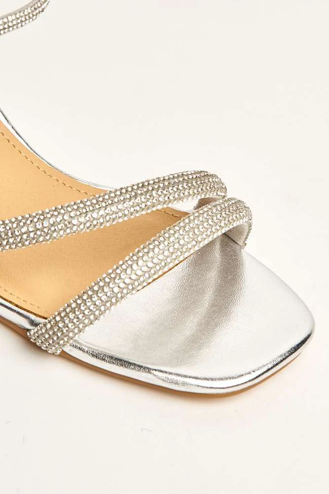 Silas Diamante Embellished Wide Fit Block Heel Sandals in Silver - Image 6