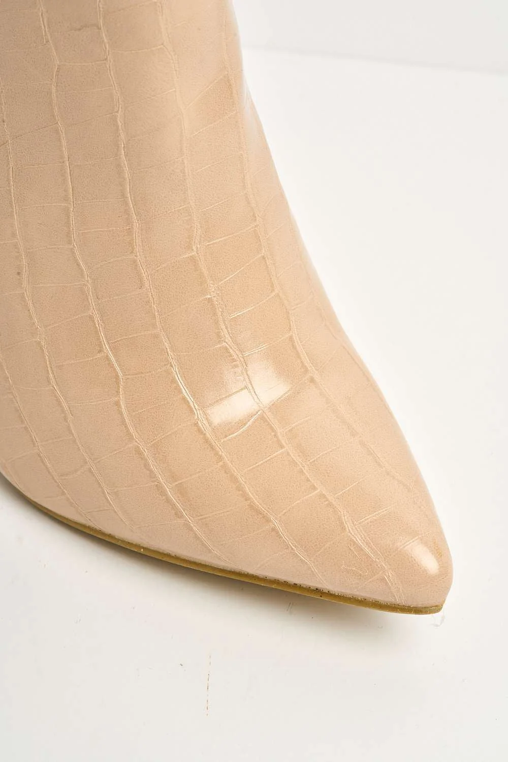 Simran Pointed Toe Knee High Boots with Zip in Nude Croc - Image 6