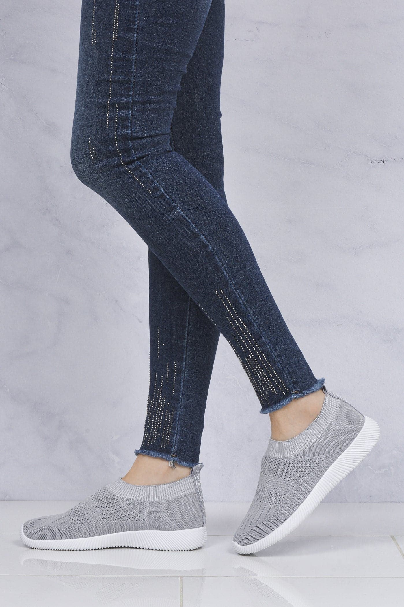 Shaughna Slip On Knitted Trainer in Grey - Image 3