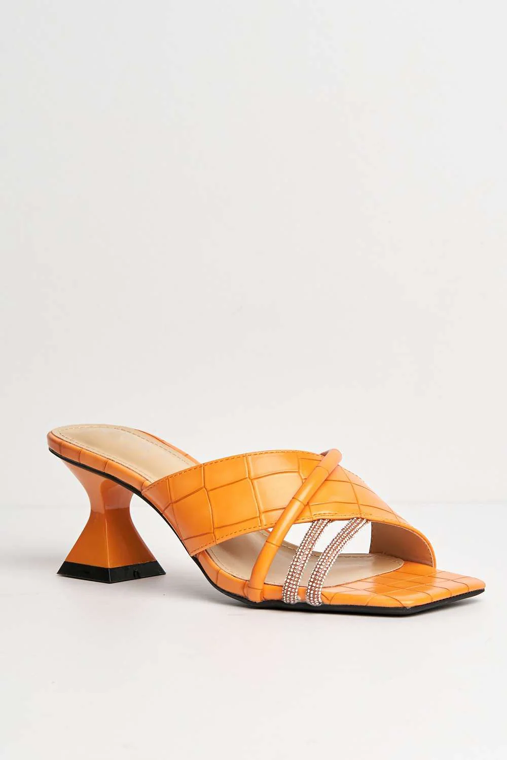 Socha Criss-Cross Diamante Strap Mules in Orange - Image 4