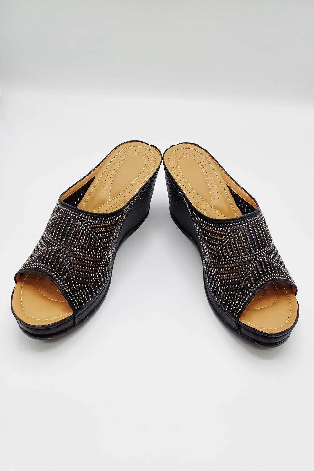 Soleil Diamante Strap Wedges in Black - Image 2