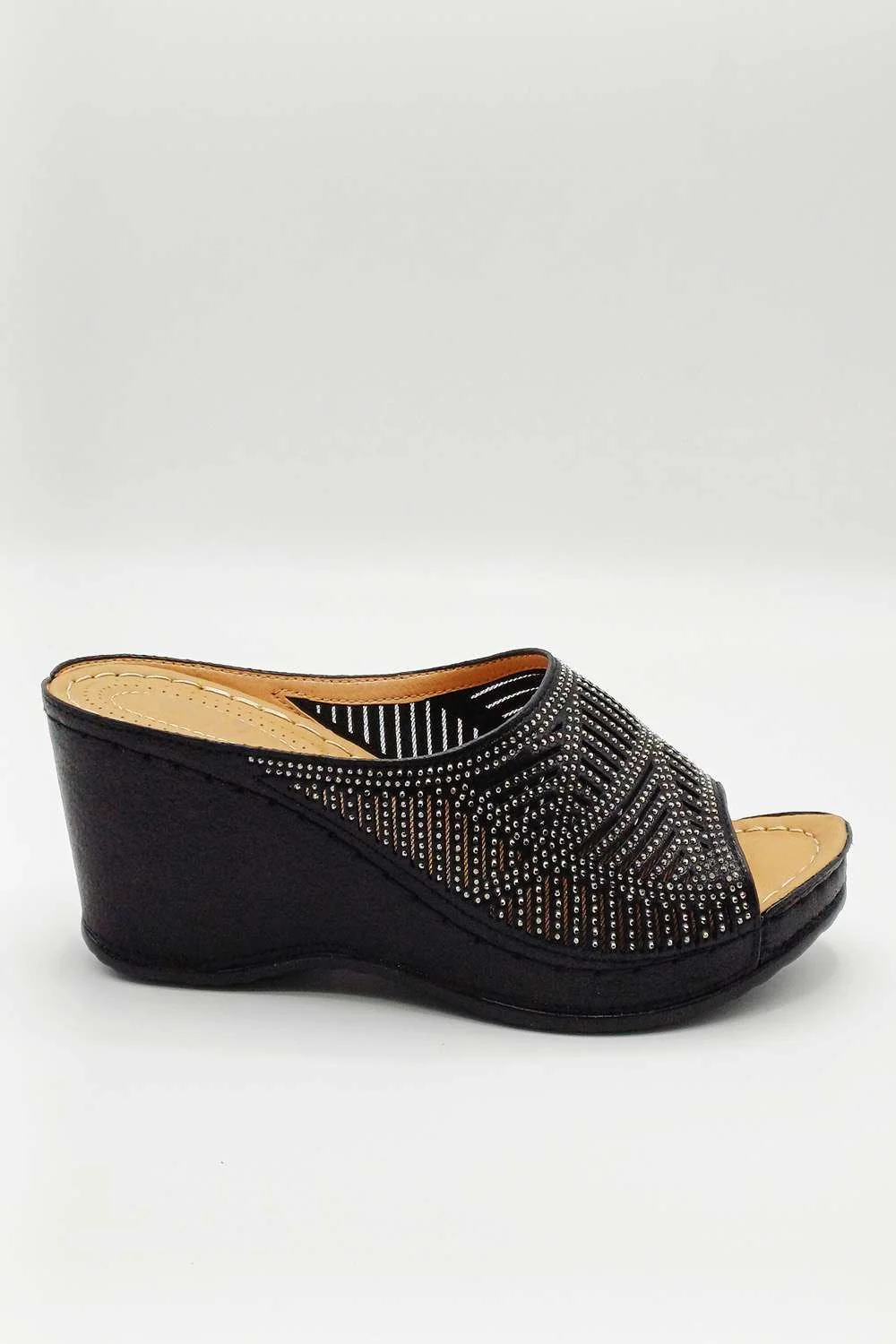 Soleil Diamante Strap Wedges in Black - Image 3