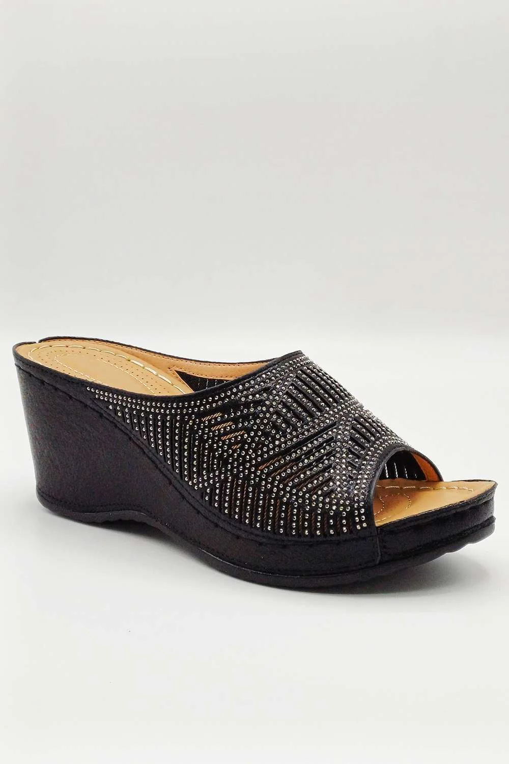 Soleil Diamante Strap Wedges in Black - Image 4