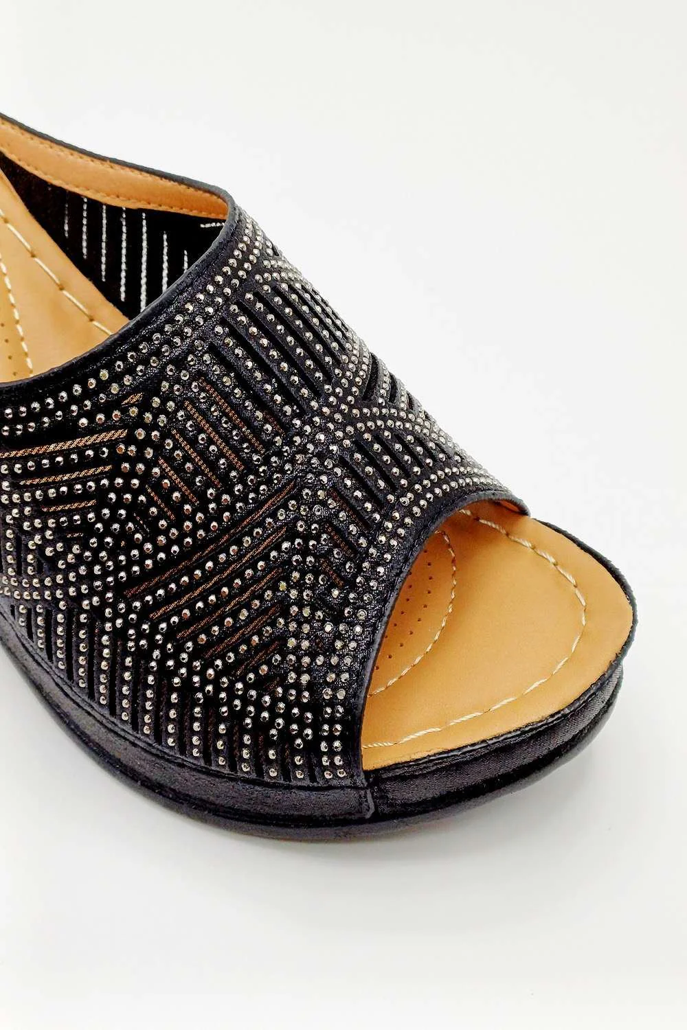 Soleil Diamante Strap Wedges in Black - Image 5