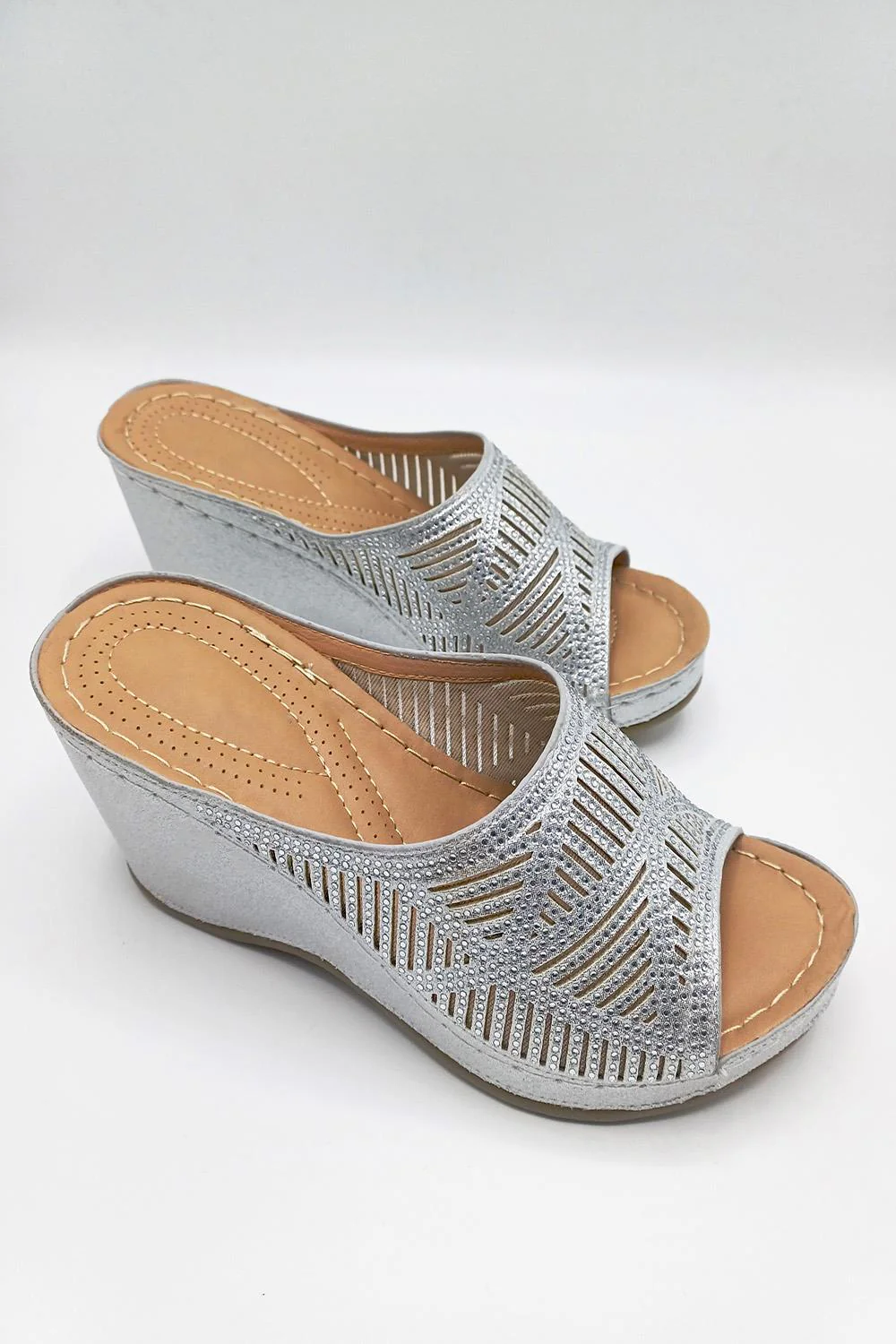 Soleil Diamante Strap Wedges in Silver