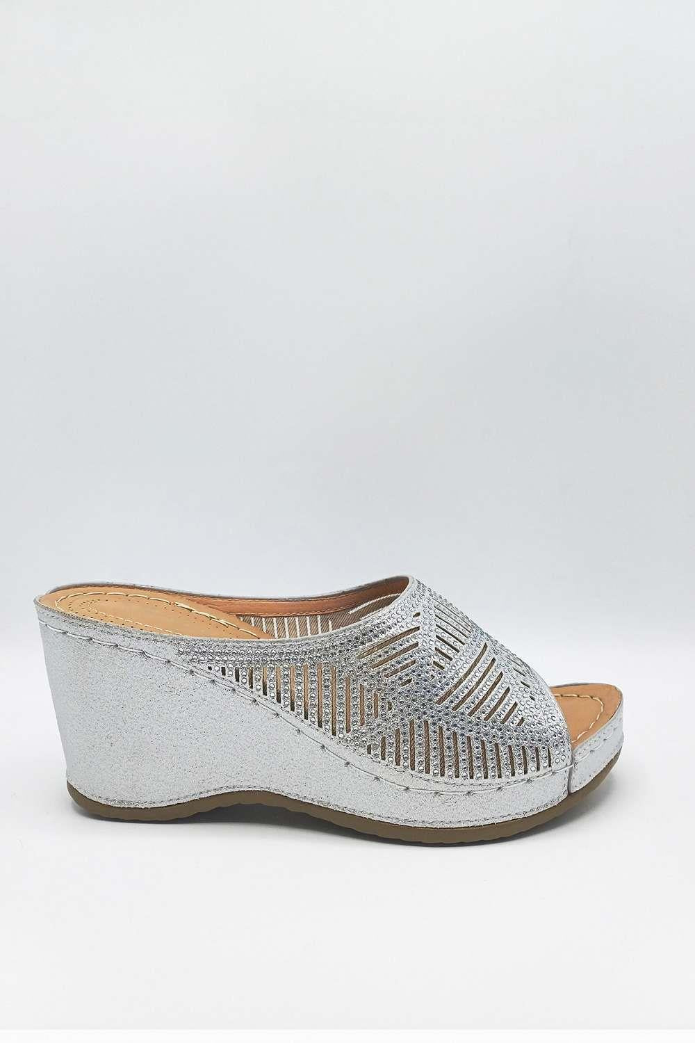 Soleil Diamante Strap Wedges in Silver - Image 3