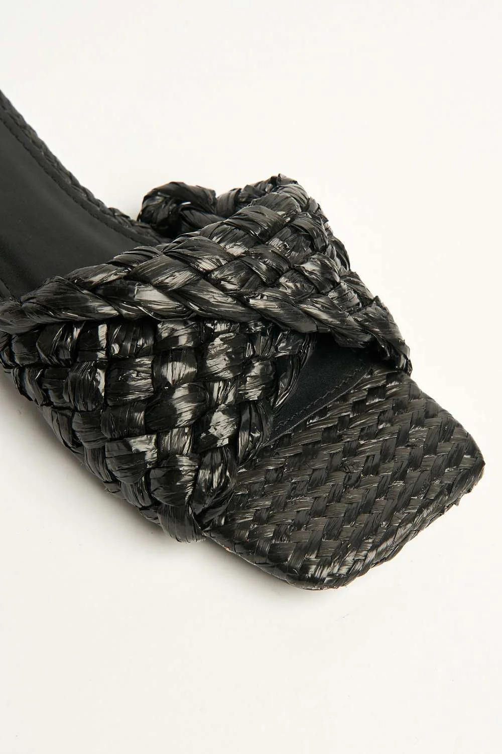 Solya Plaited Raffia Sliders in Black - Image 6