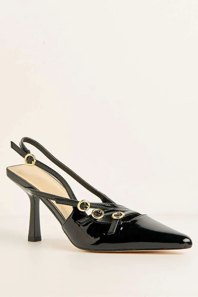 Sonora 3 Buckle Detail Slingback Heeled Court Shoes in Black - Image 4
