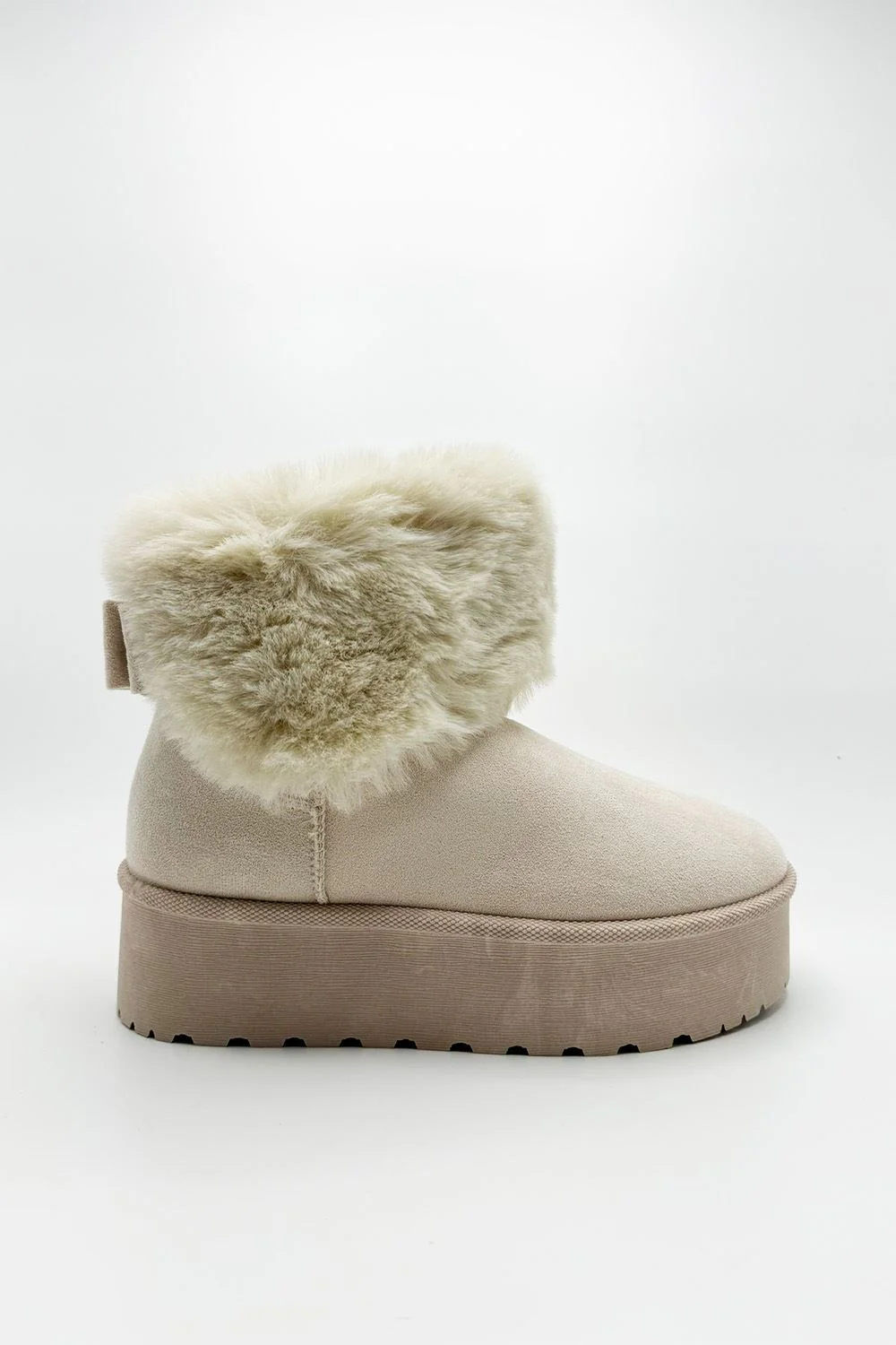 Sonya Faux Fur Flatform Ankle Boots in Beige - Image 3