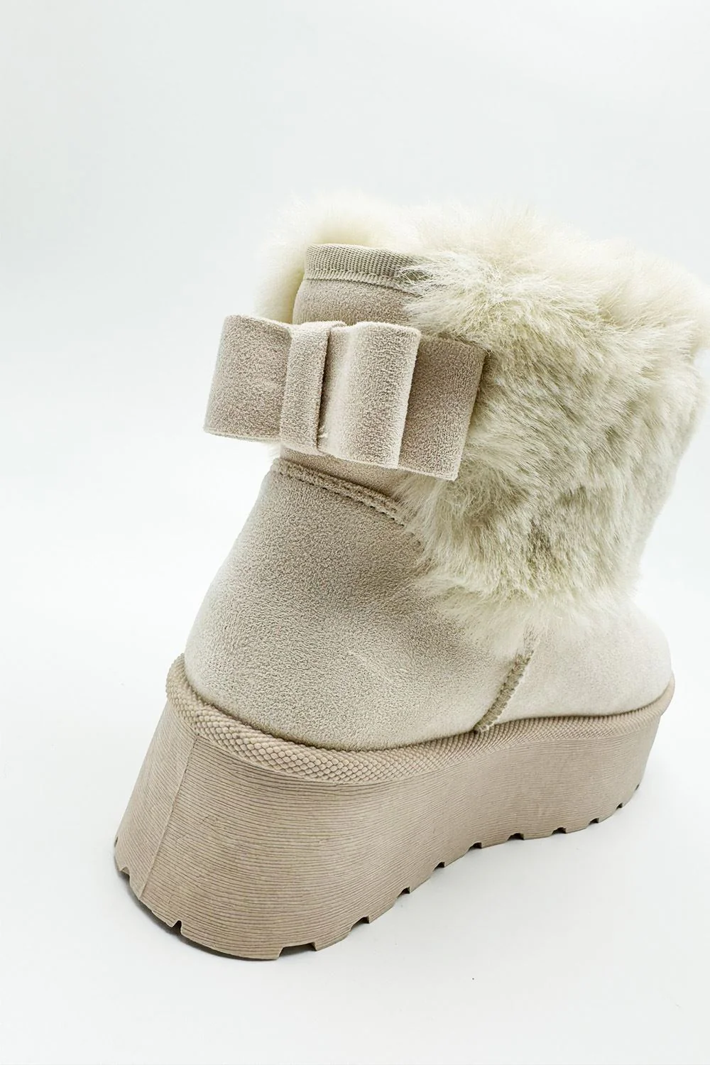Sonya Faux Fur Flatform Ankle Boots in Beige - Image 5