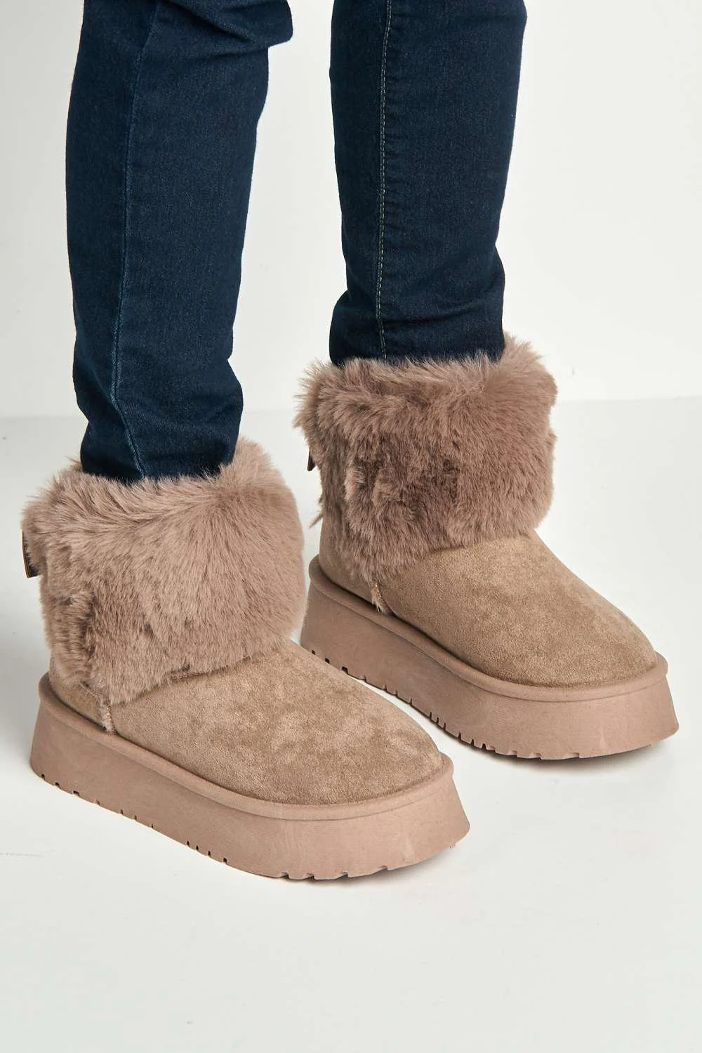 Sonya Faux Fur Flatform Ankle Boots in Mocha - Image 2