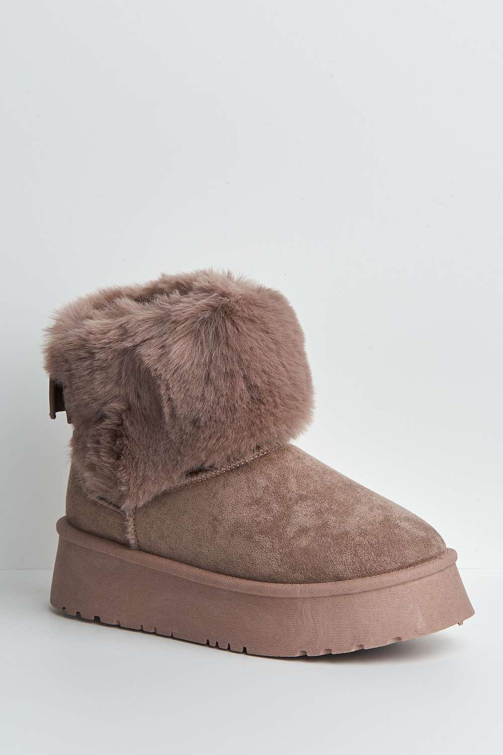 Sonya Faux Fur Flatform Ankle Boots in Mocha - Image 4