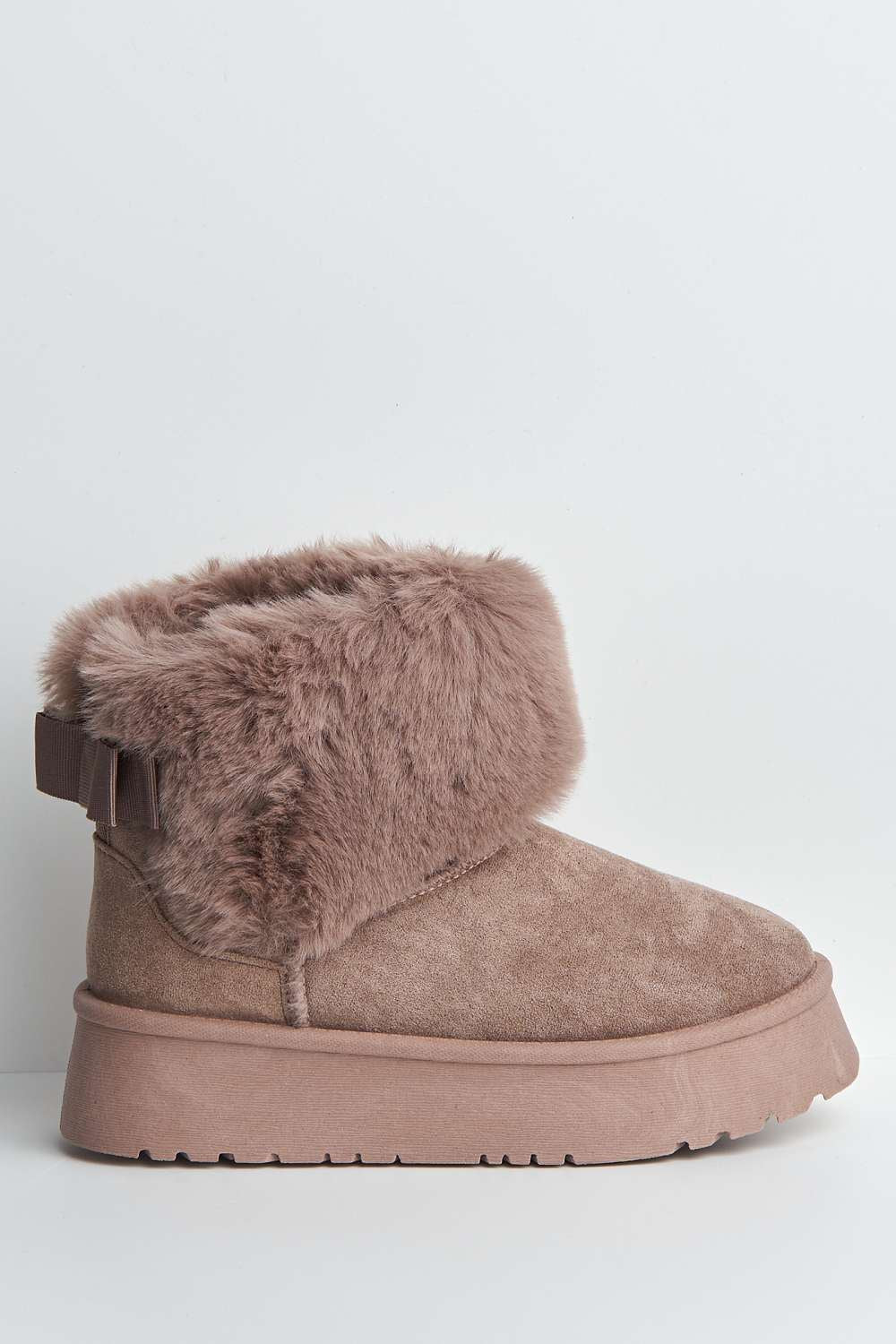 Sonya Faux Fur Flatform Ankle Boots in Mocha - Image 5