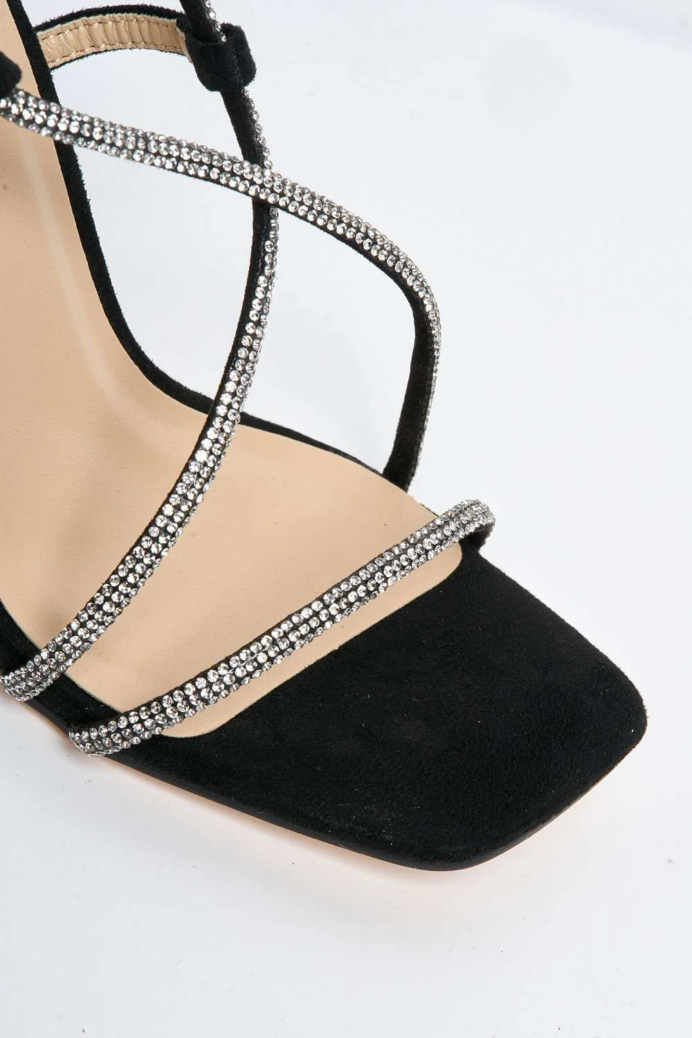 Sorrento Diamante Strap Square Toe Heel Sandal in Black Suede - Image 6