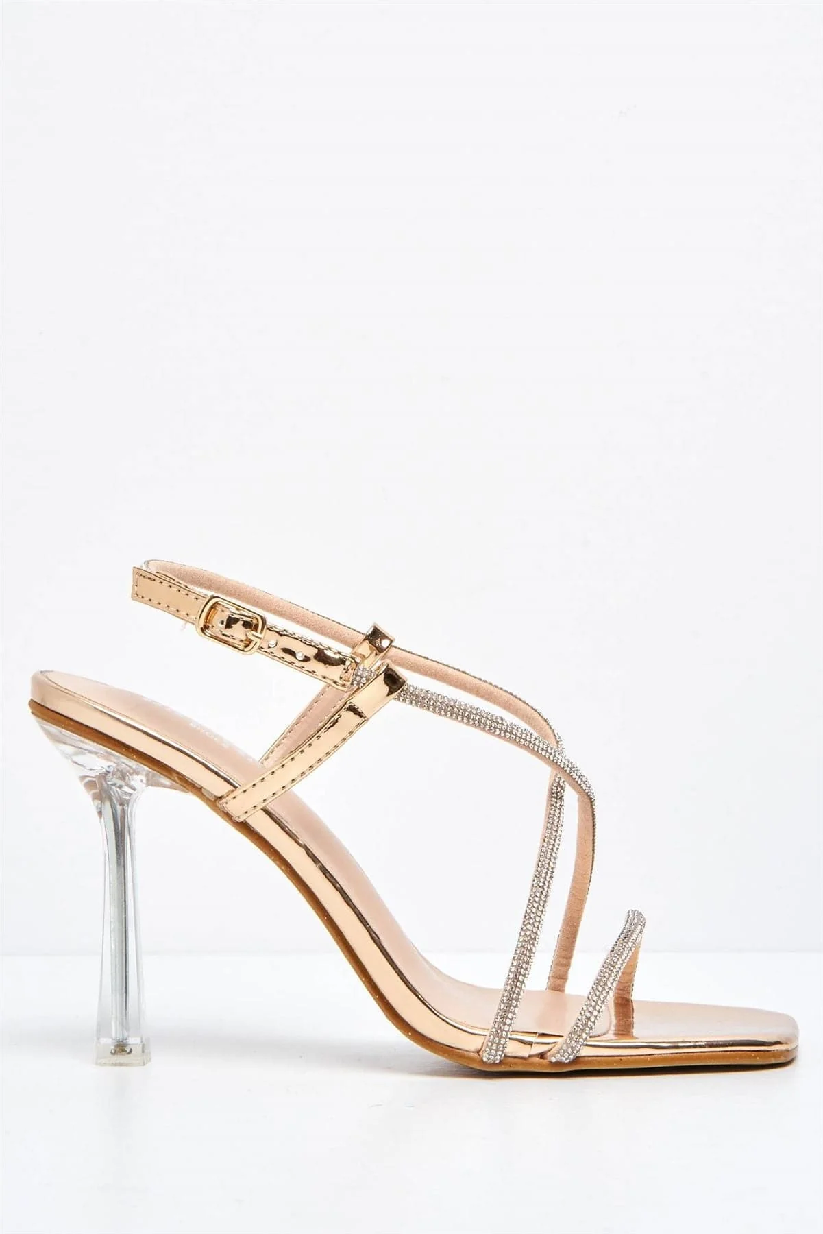 Sorrento Diamante Strap Square Toe Heel Sandal in Champagne - Image 4