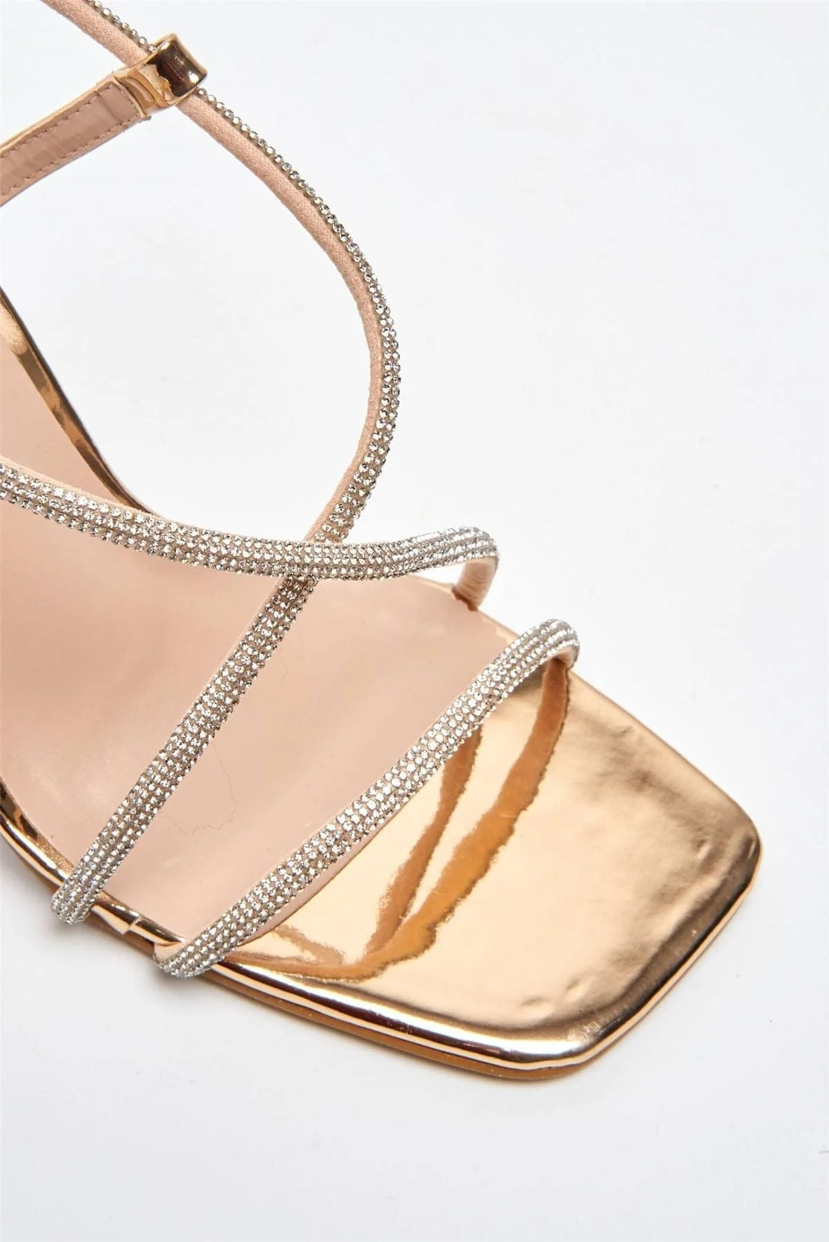 Sorrento Diamante Strap Square Toe Heel Sandal in Champagne - Image 5