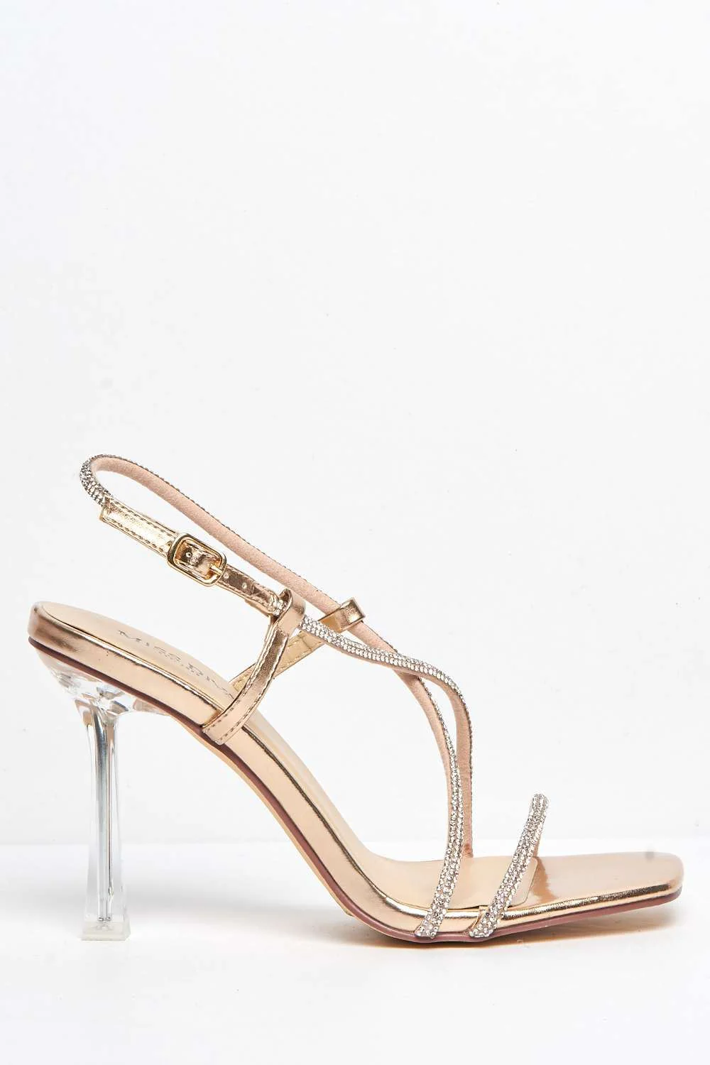 Sorrento Diamante Strap Square Toe Heel Sandal in Rose Gold - Image 5