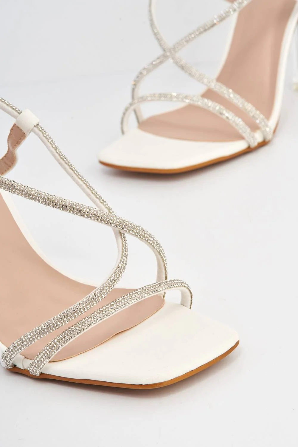 Sorrento Diamante Strap Square Toe Heel Sandal in White - Image 5