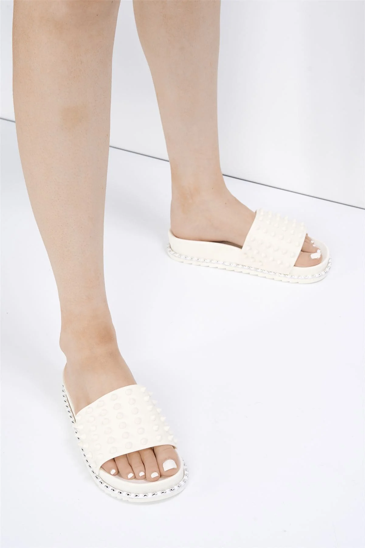 Stealth Studded Slider in White - Image 2