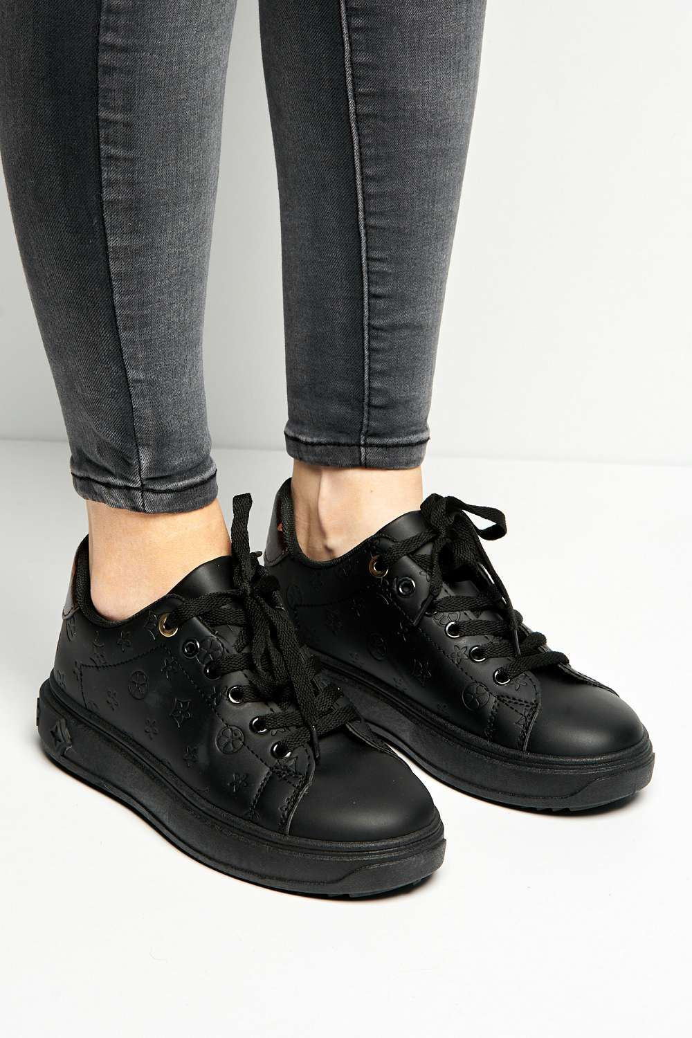 Stephanie Patterned Lace-Up Trainers in Black - Image 3