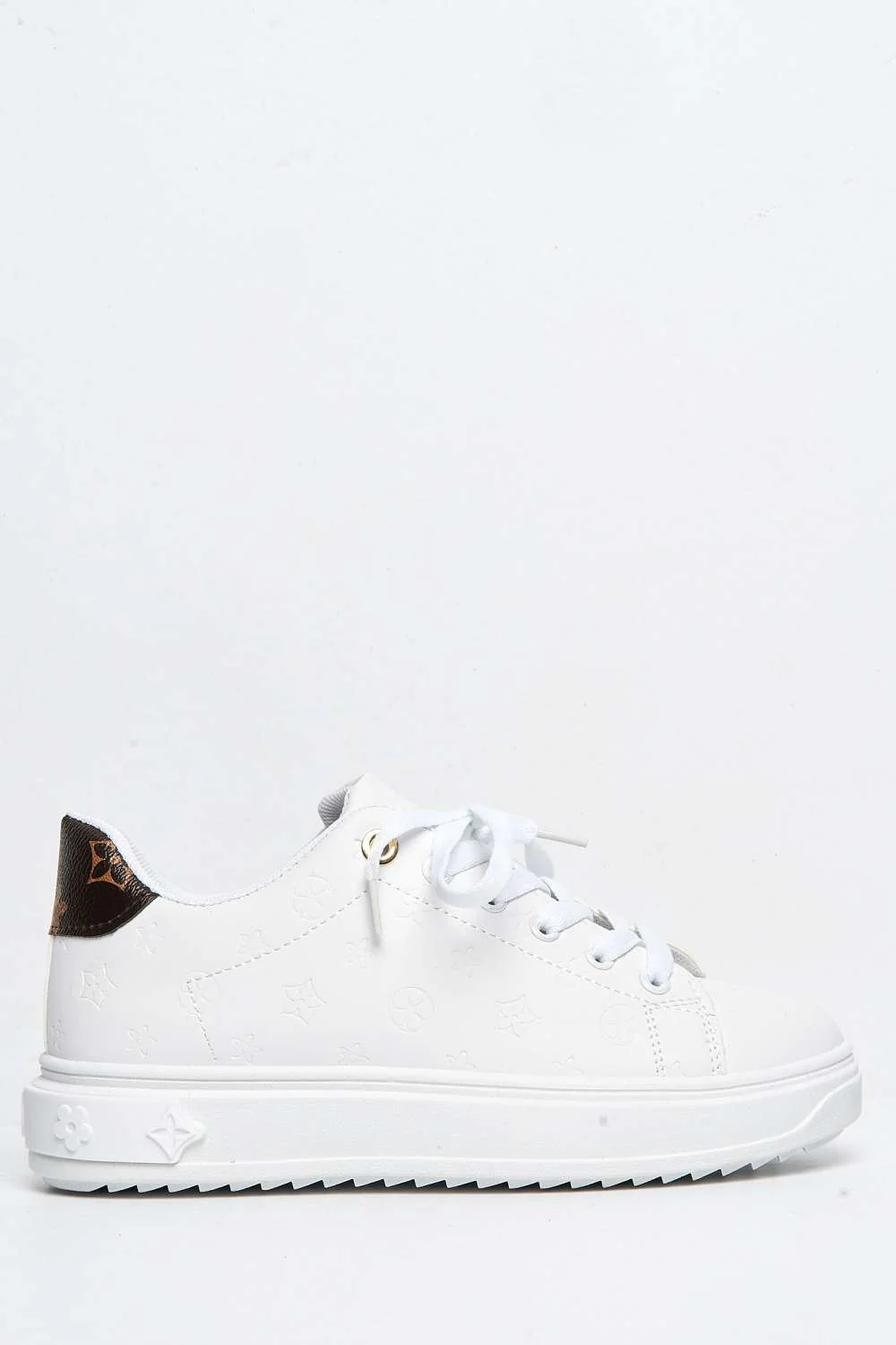 Stephanie Patterned Lace-Up Trainers in White - Image 5
