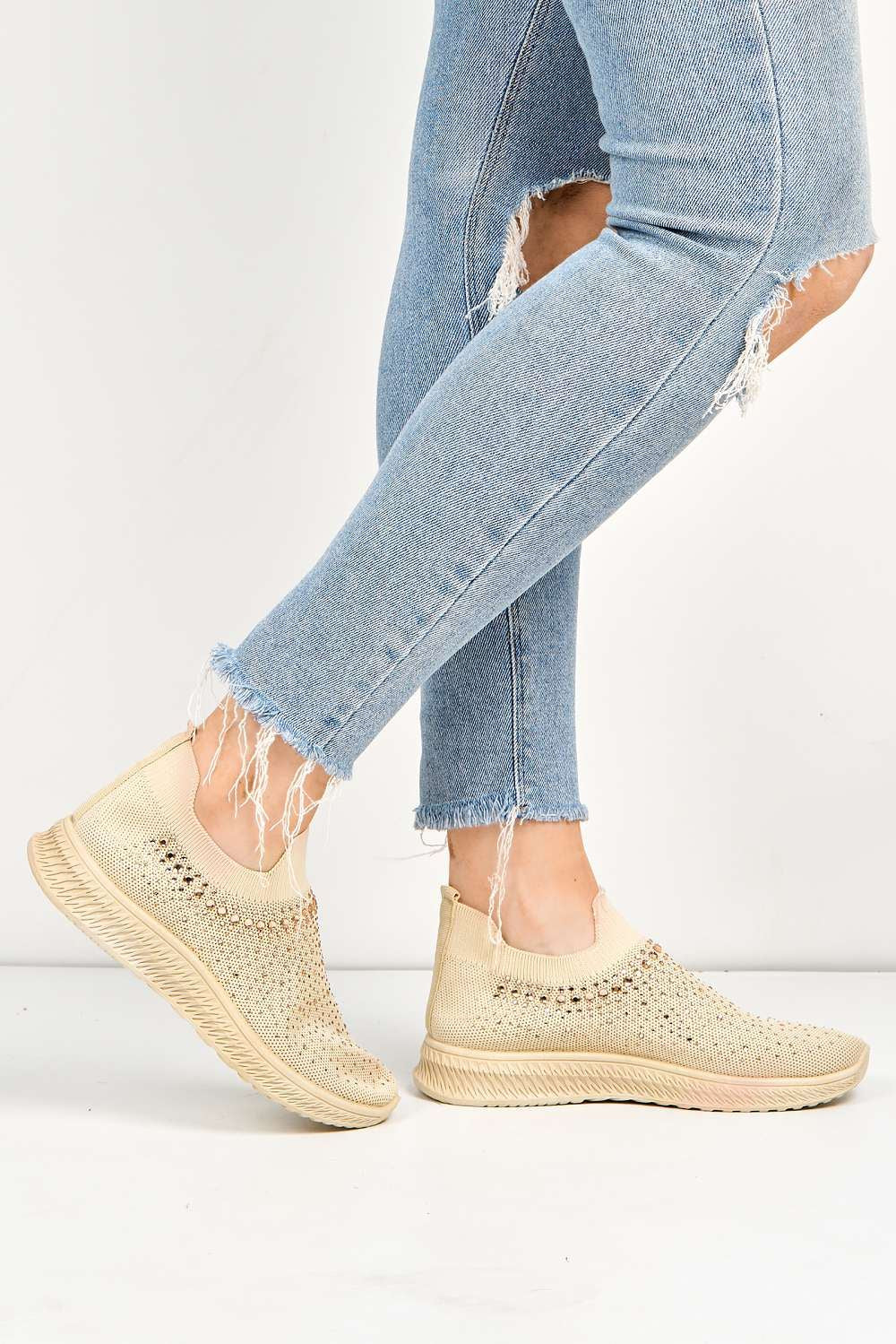 Stilla Diamante Embellished Slip-on Trainer in Beige - Image 2