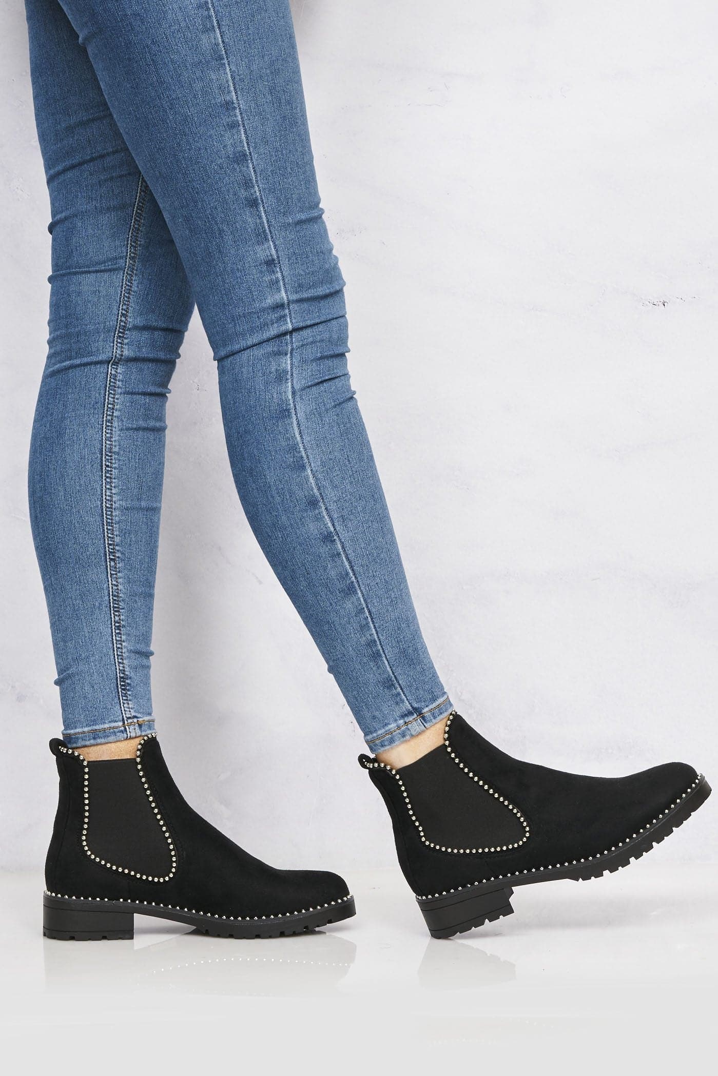 Emma Stud Detailing Sole Ankle Boot in Black Suede - Image 3