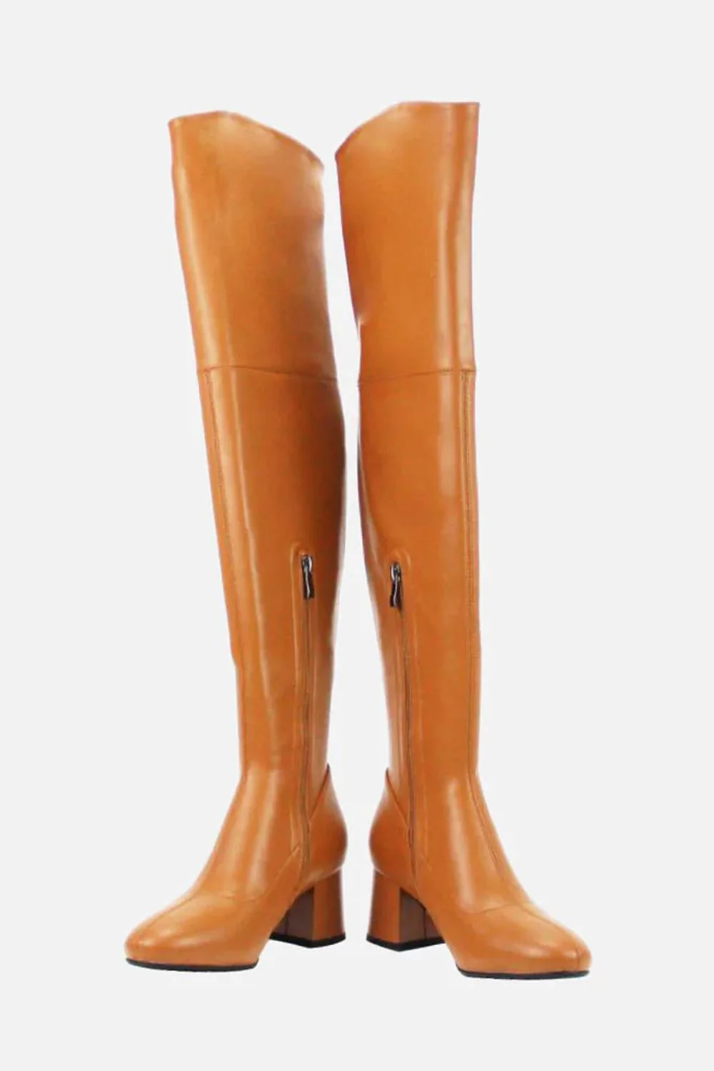 Sybella Block Heel Knee High Boots in Tan - Image 2