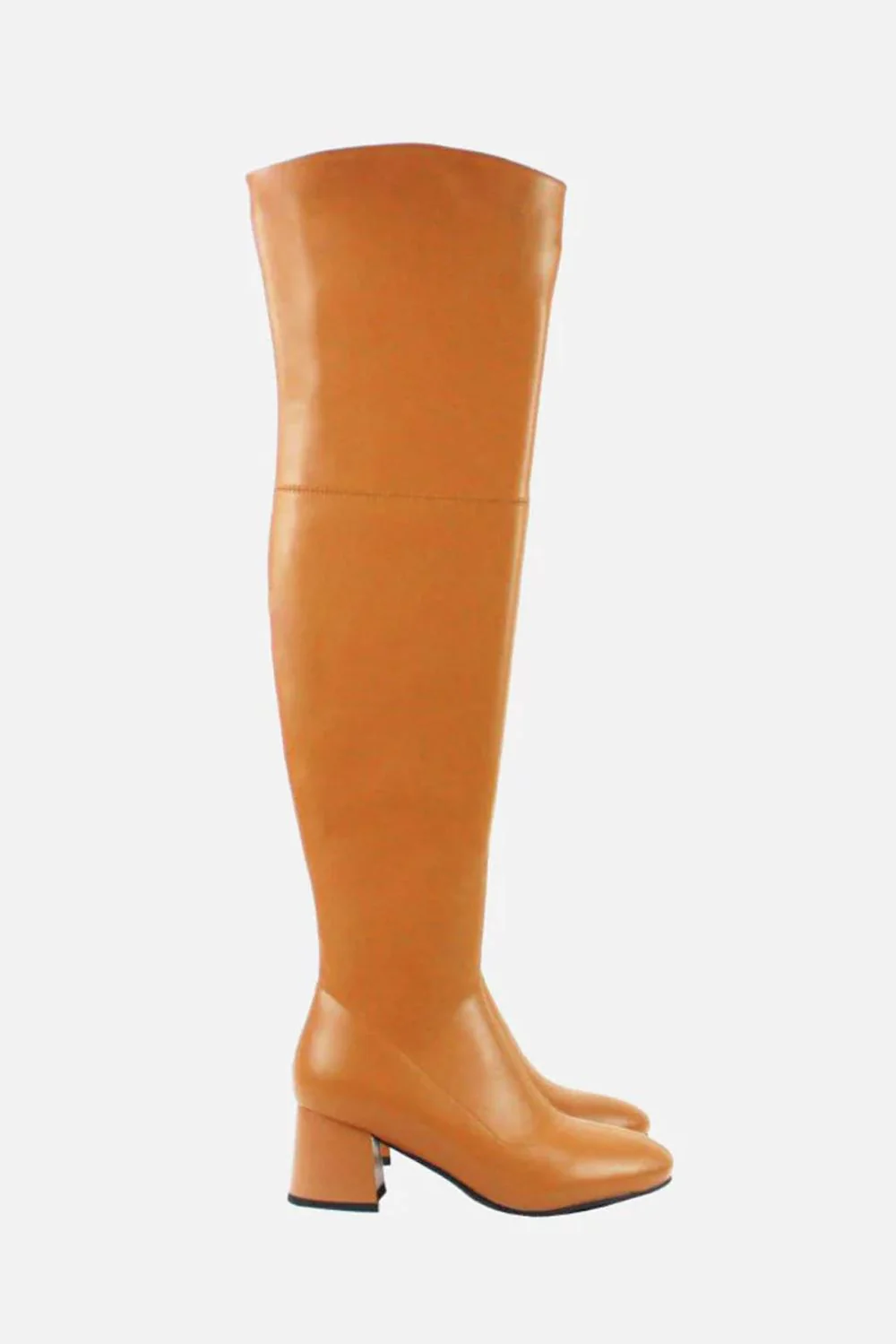 Sybella Block Heel Knee High Boots in Tan - Image 3