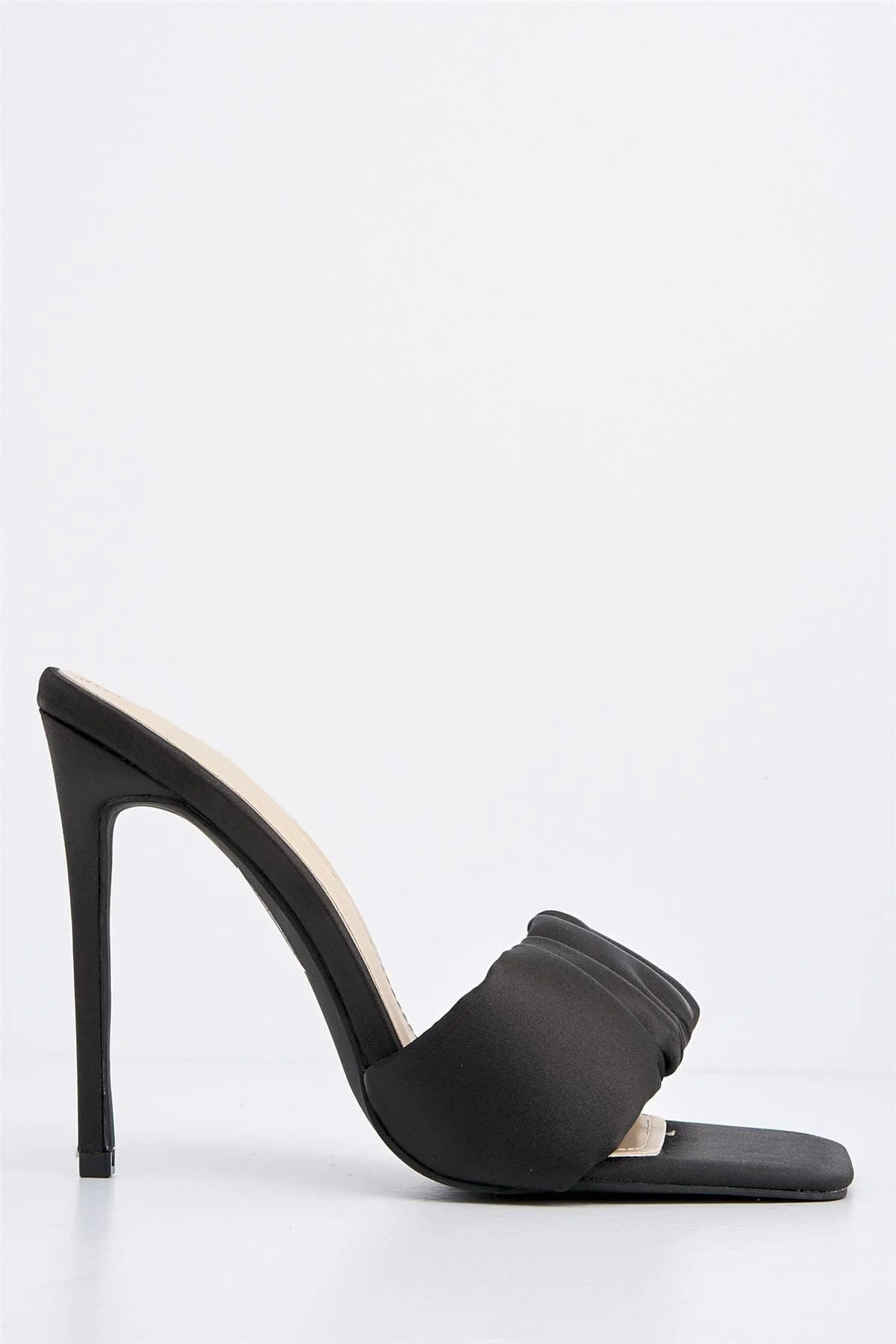 Martha Crinkled Band Heeled Mule in Black Satin - Image 5