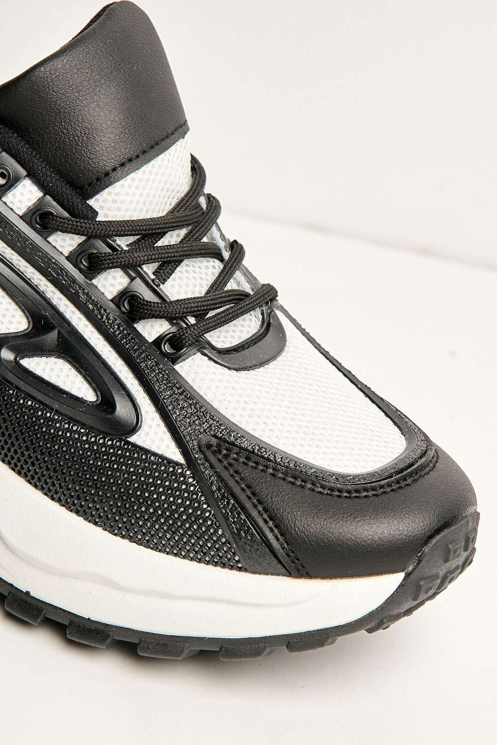Taliah Side Detail Mesh Lace Up Trainers in Black - Image 6