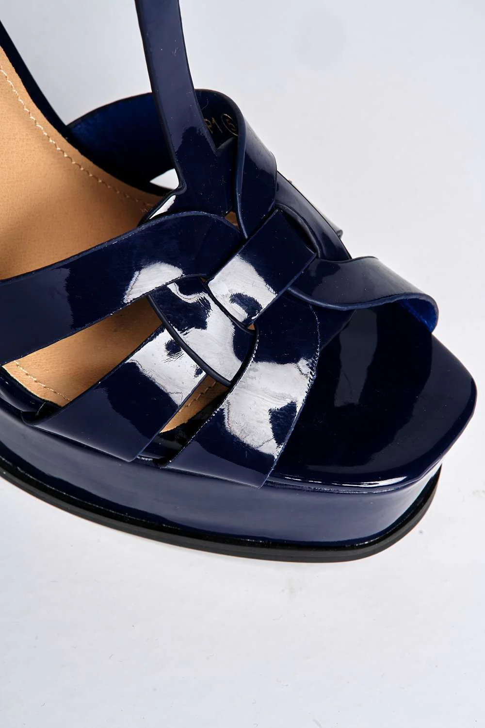 Tani High Platform T-Bar Sandals in Navy Patent - Image 6