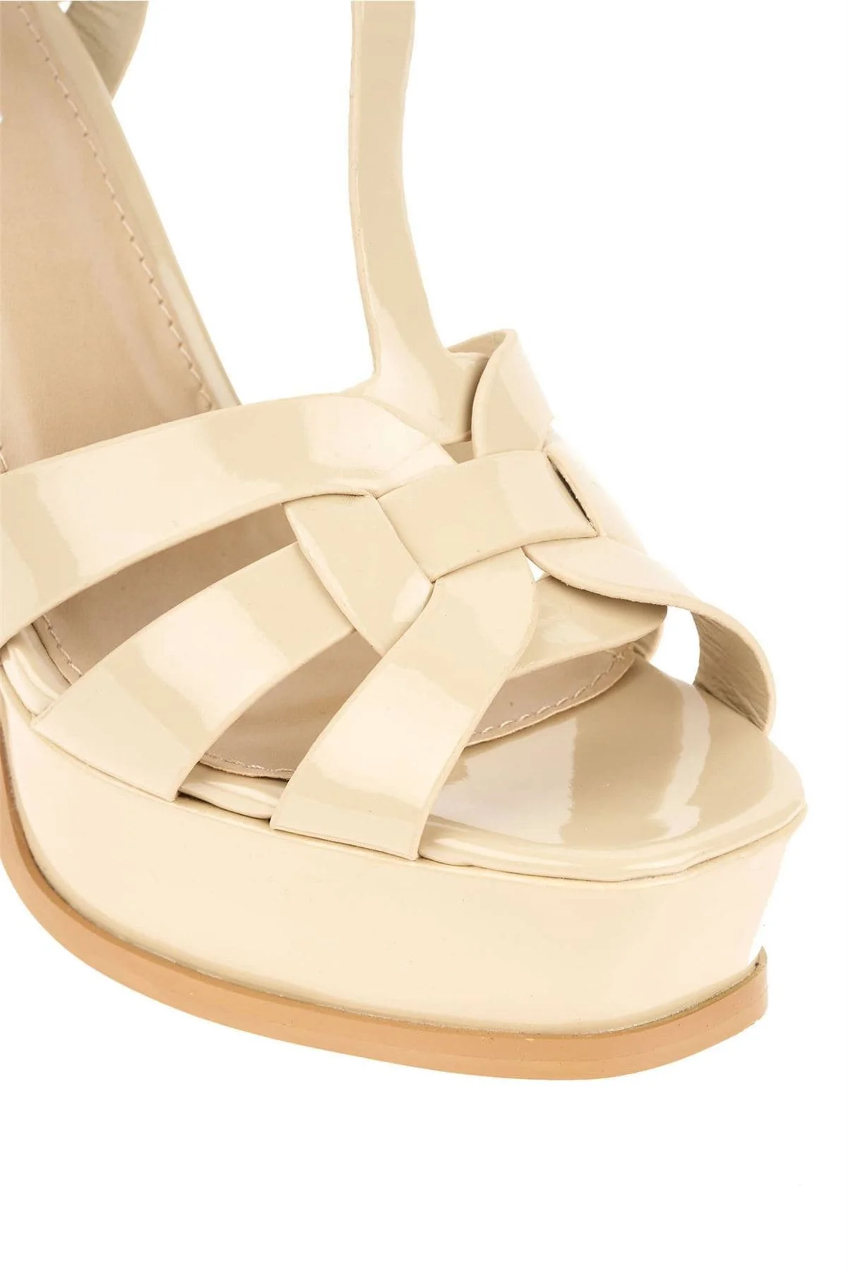Tani High Platform T-Bar Sandals in Nude Patent - Image 6