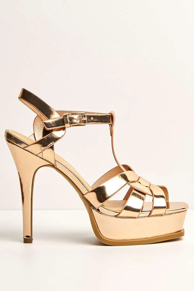 Tani High Platform T-Bar Sandals in Rose Gold Metalic - Image 4
