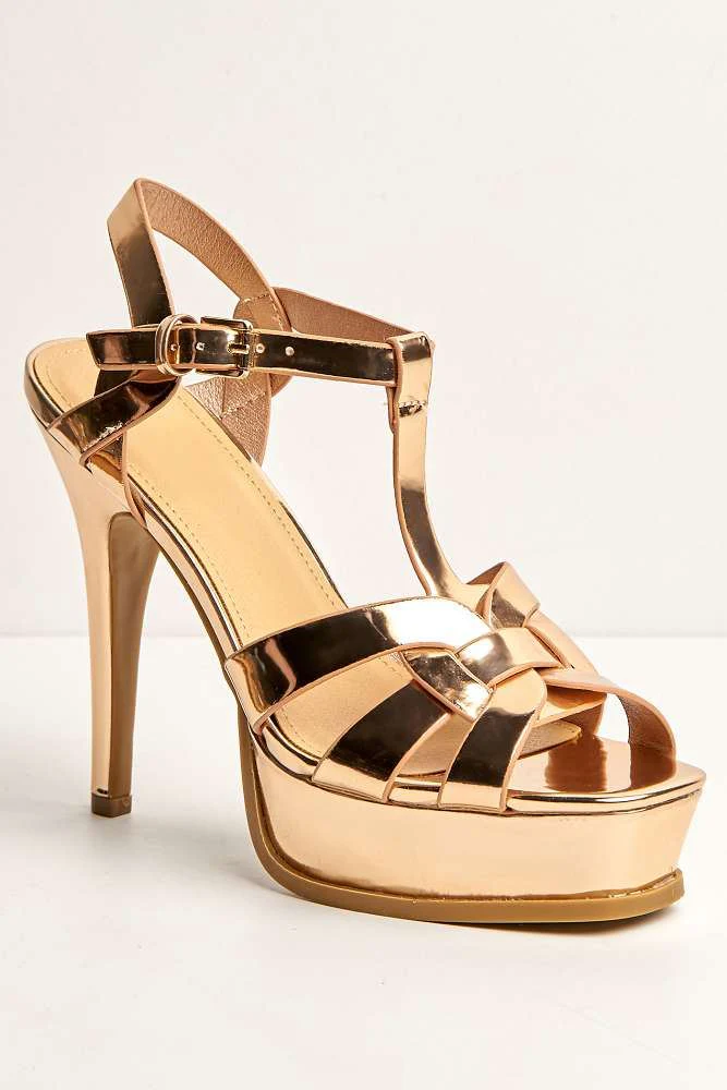 Tani High Platform T-Bar Sandals in Rose Gold Metalic - Image 5