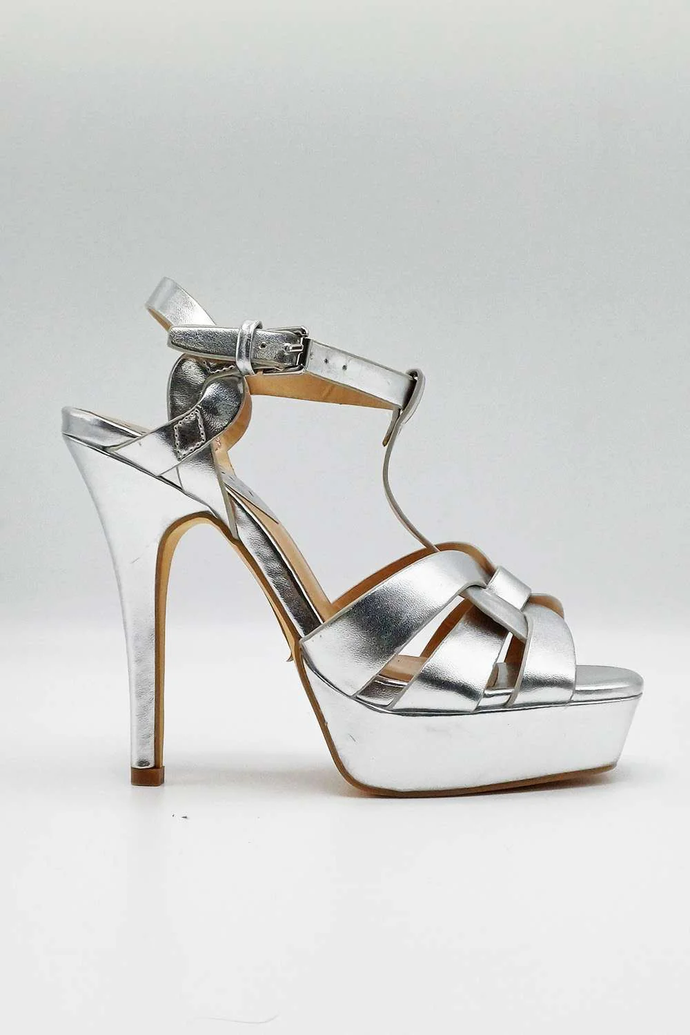 Tani High Platform T-Bar Sandals in Silver - Image 2