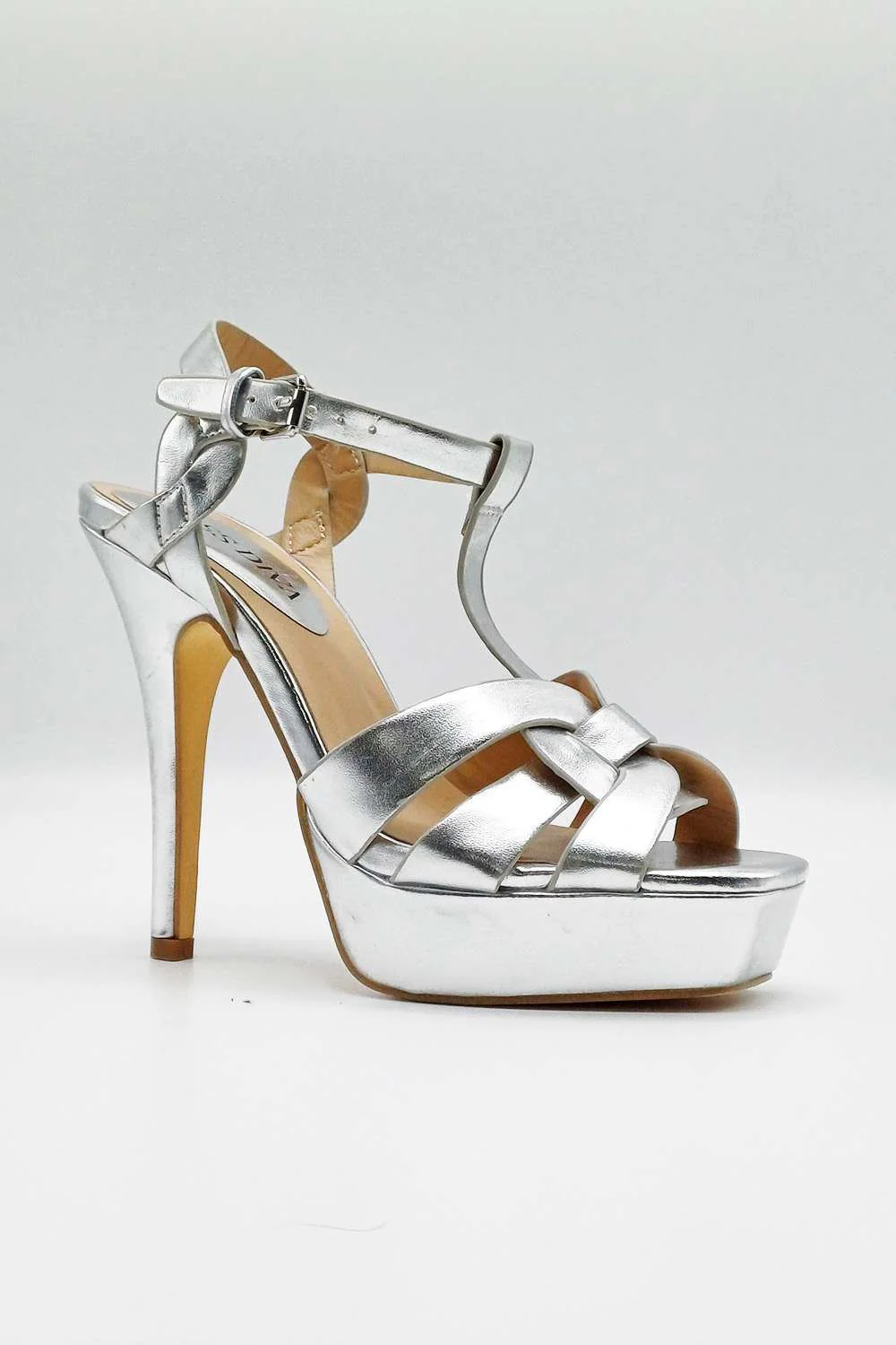 Tani High Platform T-Bar Sandals in Silver - Image 3