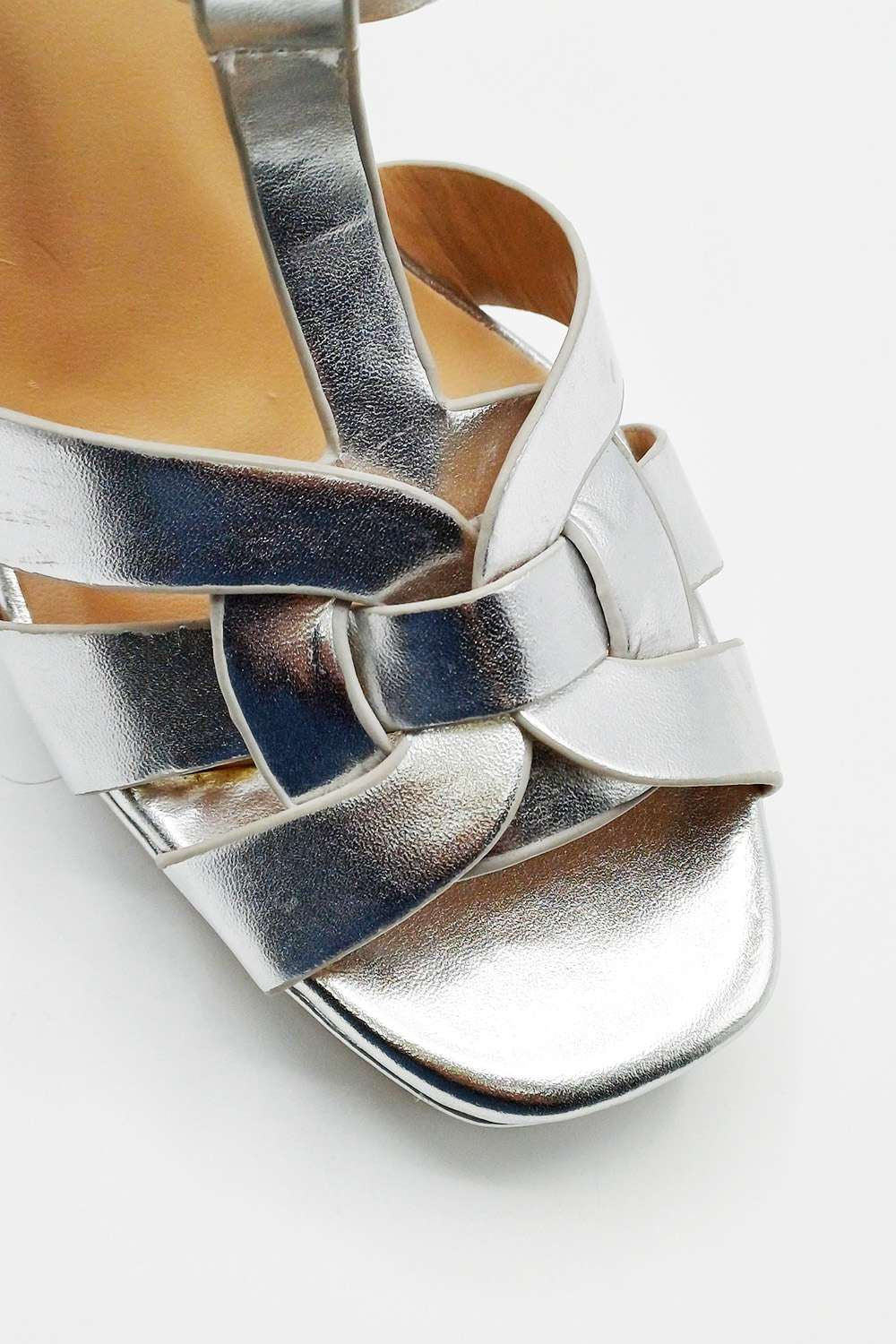 Tani High Platform T-Bar Sandals in Silver - Image 4